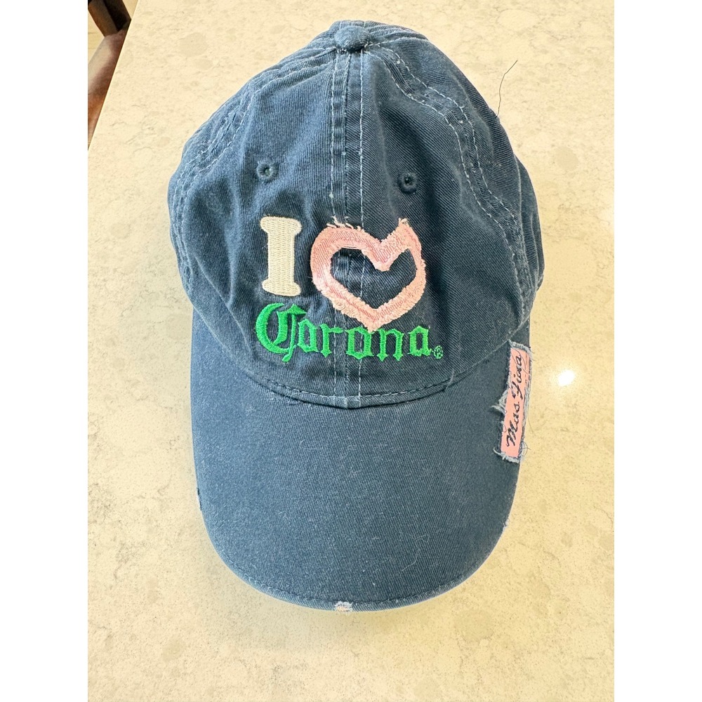 Corona Extra Beer Hat Navy Blue Distressed I Heart Corona Mas Fina Baseball Cap